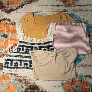 JustFashionNow Chic Beige, Orange, Pink, and Black Crop Tops Bundle